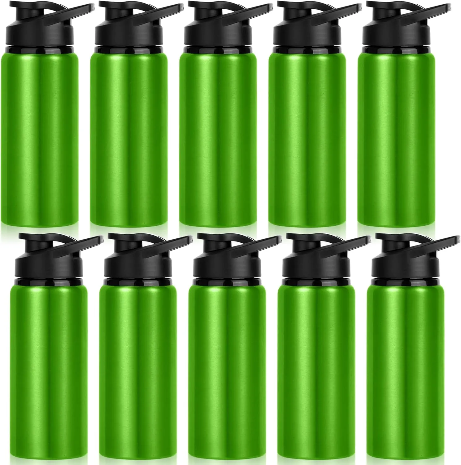 10 Pack Water Bottles Bulk, 20oz Sports Aluminum Water Bottle with Snap Lids Metal Reusable Water Bottles Leak proof Bottle for Travel Camping Gym Hiking Fishing(Green)