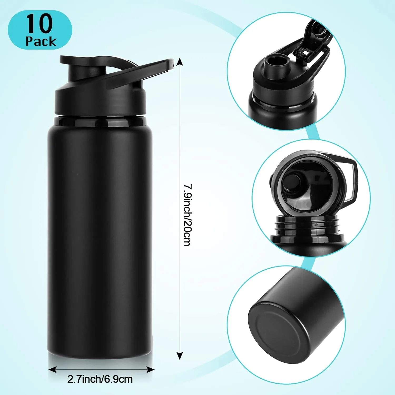 10 Pack Water Bottles Bulk, 20oz Sports Aluminum Water Bottle with Snap Lids Metal Reusable Water Bottles Leak proof Bottle for Travel Camping Gym Hiking Fishing(Green)