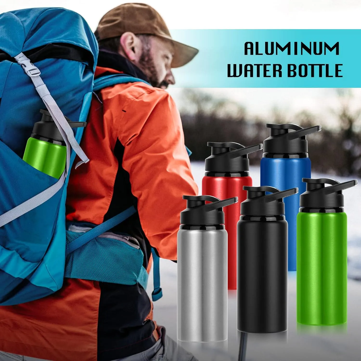10 Pack Water Bottles Bulk, 20oz Sports Aluminum Water Bottle with Snap Lids Metal Reusable Water Bottles Leak proof Bottle for Travel Camping Gym Hiking Fishing(Green)