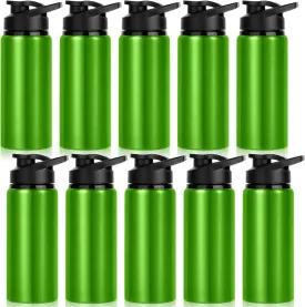 10 Pack Water Bottles Bulk, 20oz Sports Aluminum Water Bottle with Snap Lids Metal Reusable Water Bottles Leak proof Bottle for Travel Camping Gym Hiking Fishing(Green)