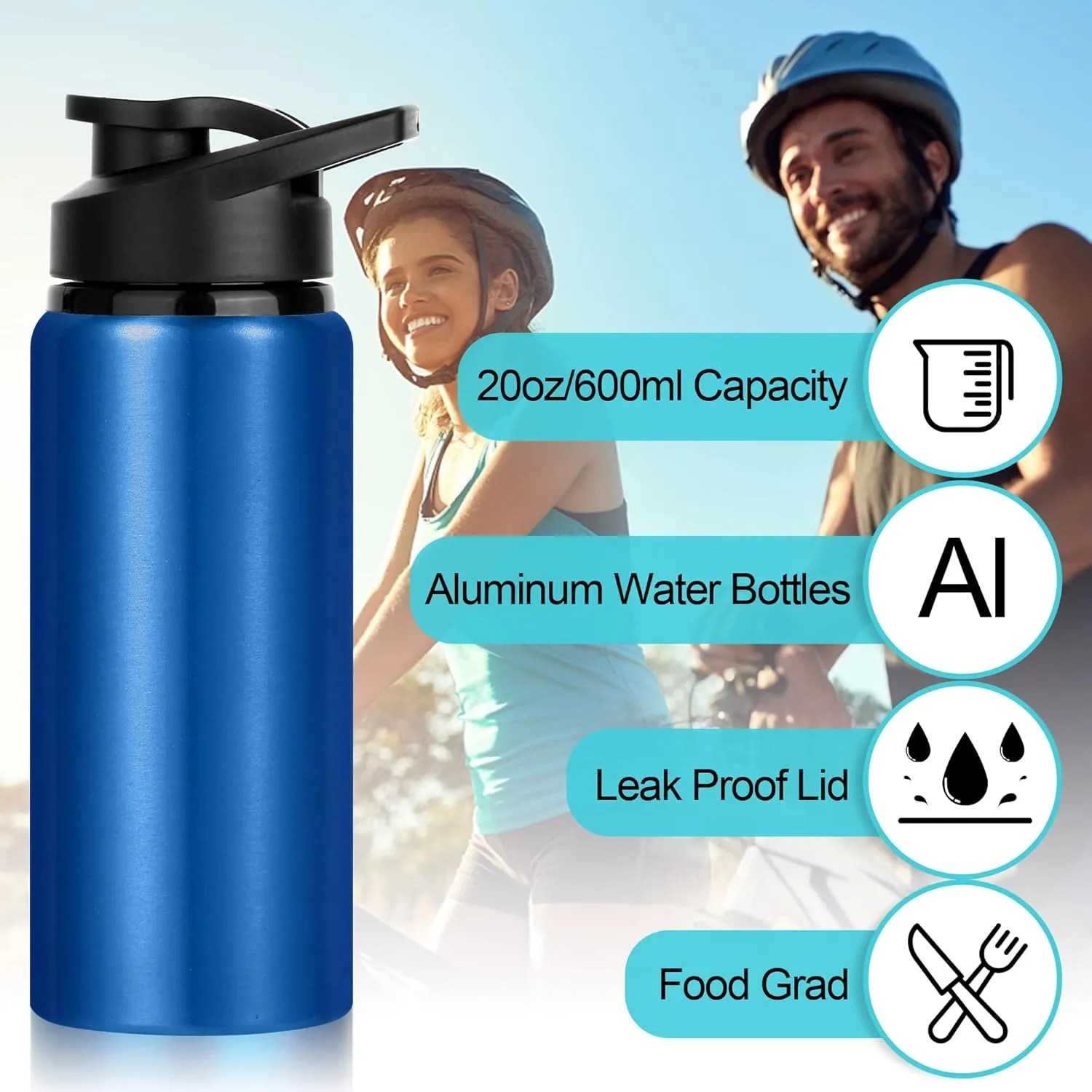 10 Pack Water Bottles Bulk, 20oz Sports Aluminum Water Bottle with Snap Lids Metal Reusable Water Bottles Leak proof Bottle for Travel Camping Gym Hiking Fishing(Green)