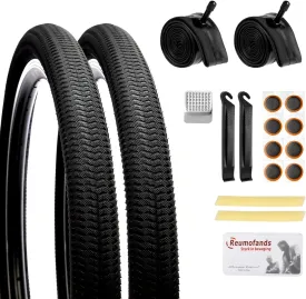 2 Pack 20" x 1.95" Mountain Bike Tire Set, 20 inch Folding Replacement Puncture-Resistant Bicycle Tires with 20 x 1.75-2.125 inch Bike Inner Tubes and Repair Tool Kit for Mountain Bike, Off-Road Bike