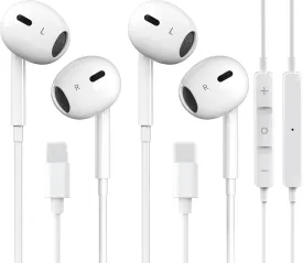 2 Packs-for iPhone Headphones Wired Earbuds/Earphones Nosie Reduction Built-in Microphone & Volume Control Headsets Compatible with iPhone 14/13/12/11/XR/XS/X/8/7/SE/Pro/Pro Max