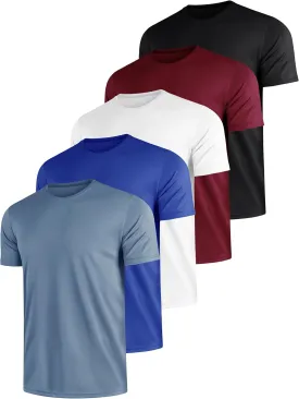 5 Pack Men's Dry Fit Moisture Wicking Performance Tshirts Mesh Quick Dry Active Athletic Crew Tees Short Sleeve