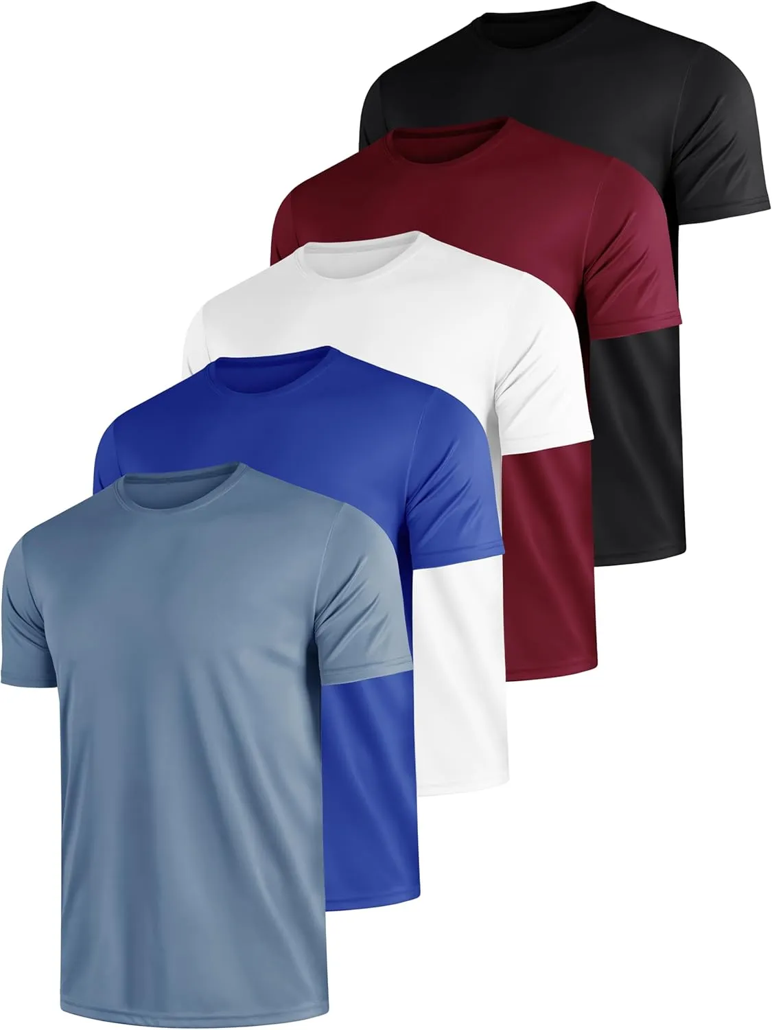 5 Pack Men's Dry Fit Moisture Wicking Performance Tshirts Mesh Quick Dry Active Athletic Crew Tees Short Sleeve