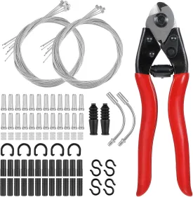 96pcs Bike Brake Cable Kit, Bicycle Shift Derailleur Cable Housing with End Caps, V Brake Noodle Cable, C-Clip, S-Hooks for Mountain BMX Road Bike