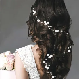 ALUINN Flower Bride Hair Vine Pearl Extra Long Wedding Bridal Headpiece Hair Accessories Headband for Women Bridesmaid39.5in (silver)