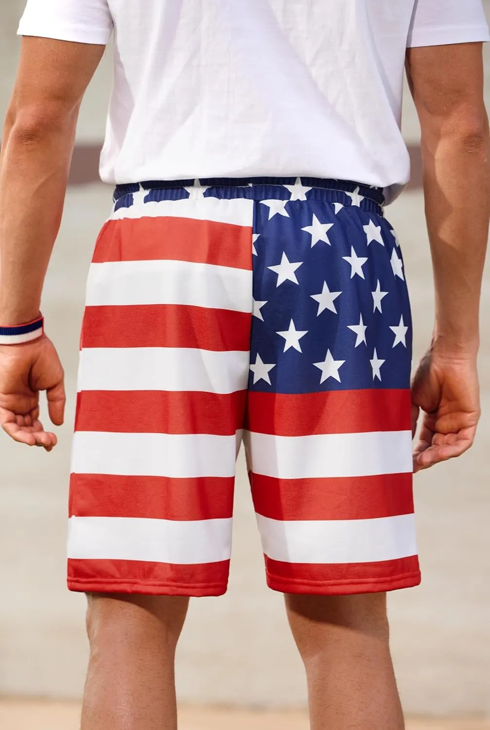 Arvilhill Men American Flag Shorts Patriotic Stars Stripes SweatShorts with Elastic Waistband (S-3XL)