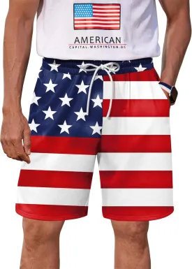 Arvilhill Men American Flag Shorts Patriotic Stars Stripes SweatShorts with Elastic Waistband (S-3XL)
