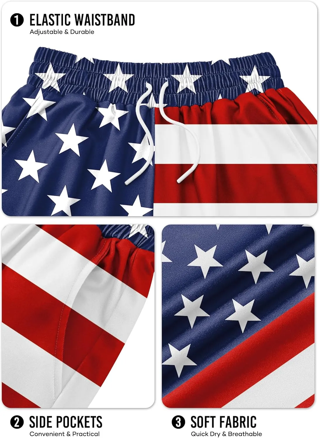 Arvilhill Men American Flag Shorts Patriotic Stars Stripes SweatShorts with Elastic Waistband (S-3XL)