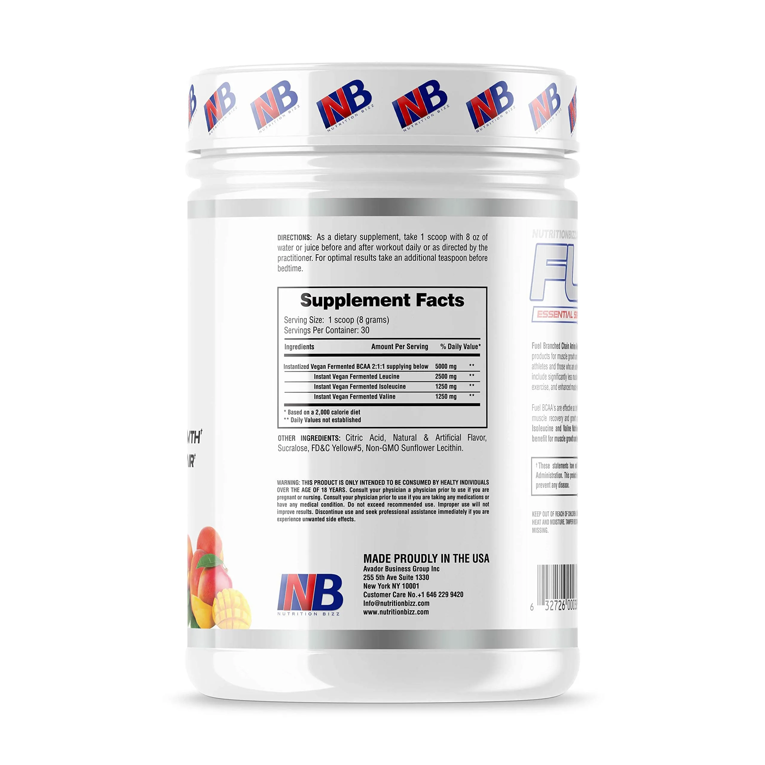 BCAA Powder, 5 Grams of BCAAs Amino Acids, Post Workout Recovery Drink for Muscle Building, Recovery, and Endurance, 30 Servings (Peach Mango) Peach Mango