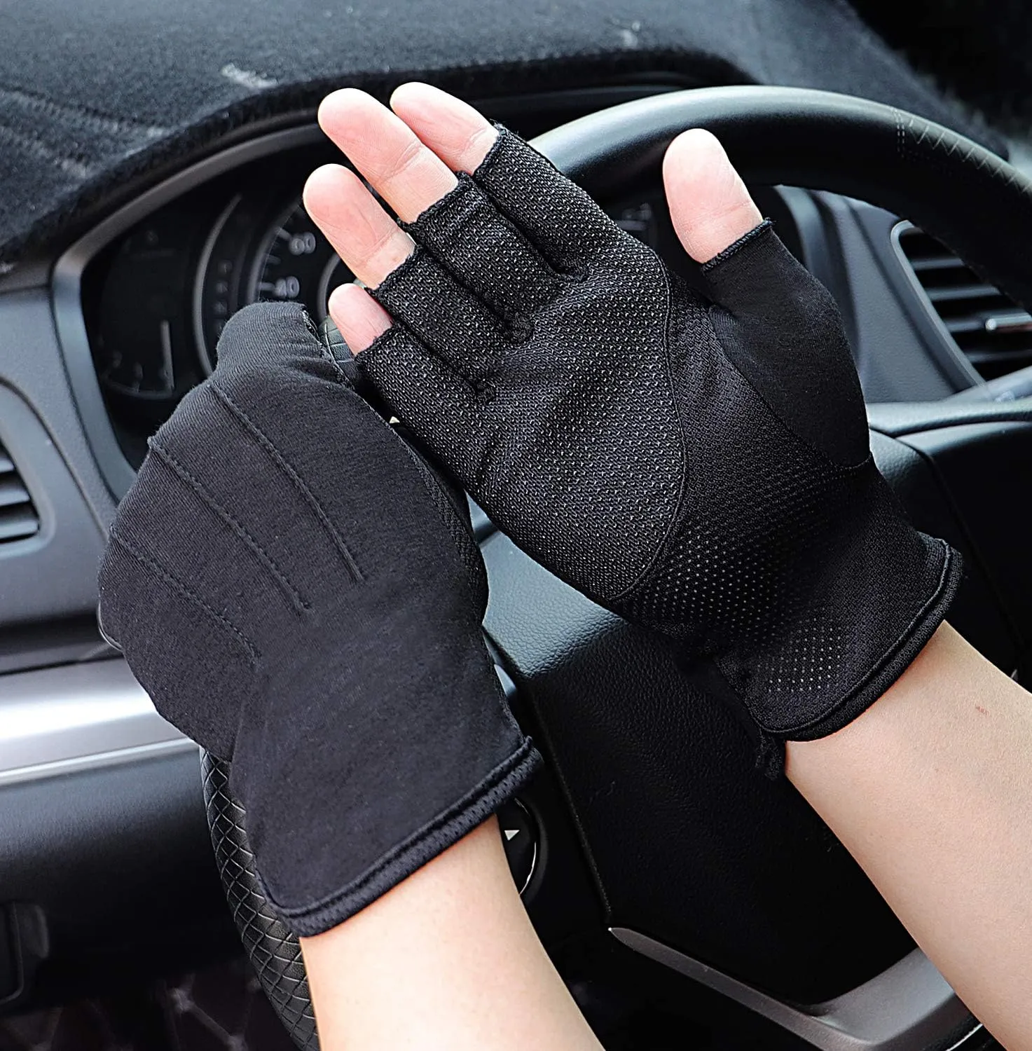 Bienvenu Mens Summer UV Protection Half Finger Outdoor Hiking Driving Cycling Riding Cotton Breathable Sunblock Gloves