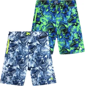 Body Glove Boys Swim Trunks - 2 Pack UPF 50  Quick Dry Board Shorts Bathing Suit Kids Swimwear with Pockets (Sizes: 8-18)