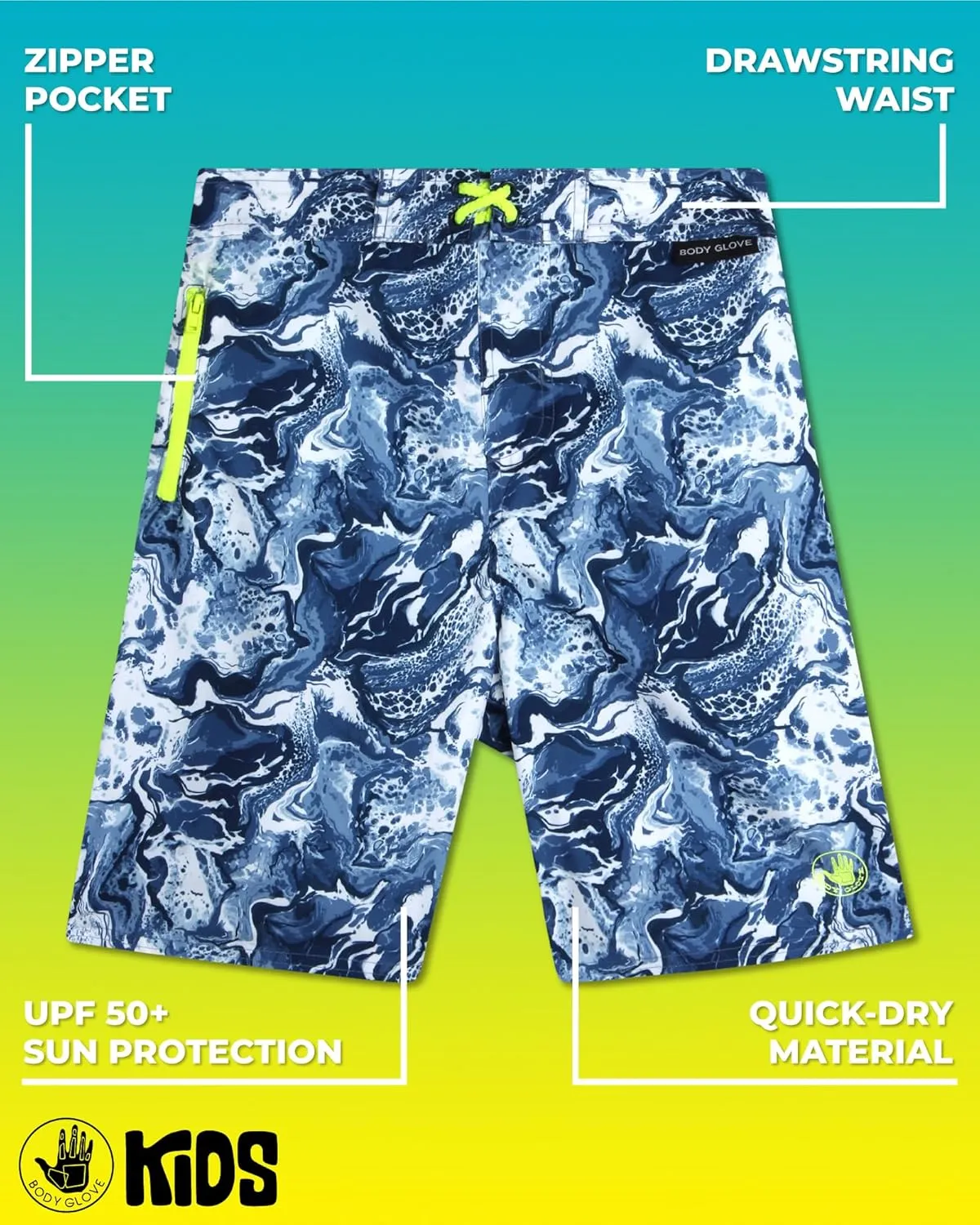 Body Glove Boys Swim Trunks - 2 Pack UPF 50  Quick Dry Board Shorts Bathing Suit Kids Swimwear with Pockets (Sizes: 8-18)