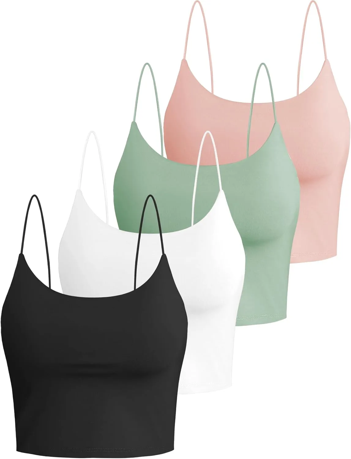 Buauty 4 Packs Crop Tops Spaghetti Strap Tank Tops for Women, Basic cami Crop Tank top Double Lined Camisole Tops