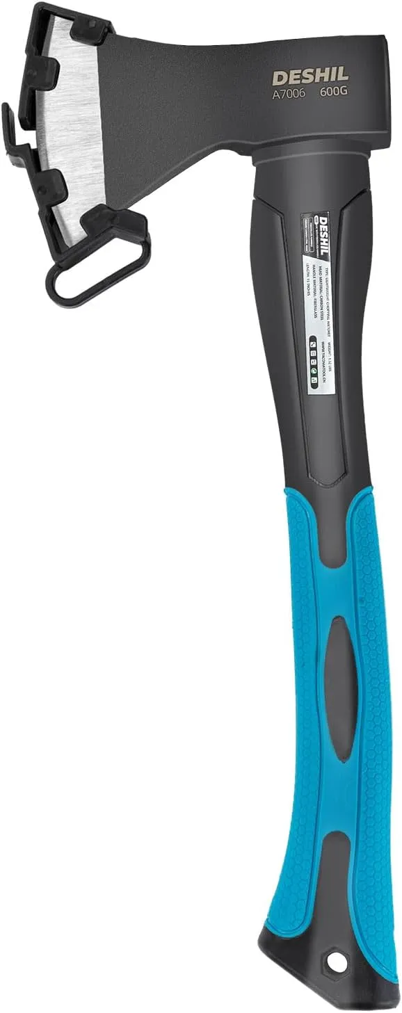 Chopping Axe, 15Outdoor Hatchet Forged Carbon Steel Heat Treated Hand Maul Tool, Fiberglass Shock Reduction Handle with Anti-Slip Grip, Blue