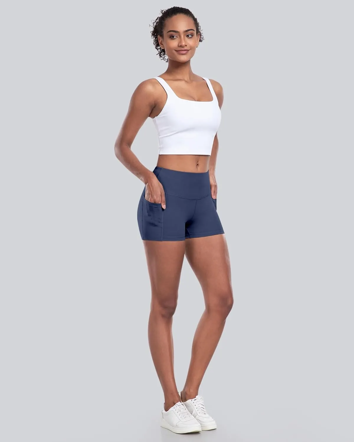 CHRLEISURE Womens Biker Yoga Shorts with Pockets: High Waisted Tummy Control Spandex Workout Athletic Gym Shorts 4 Packs