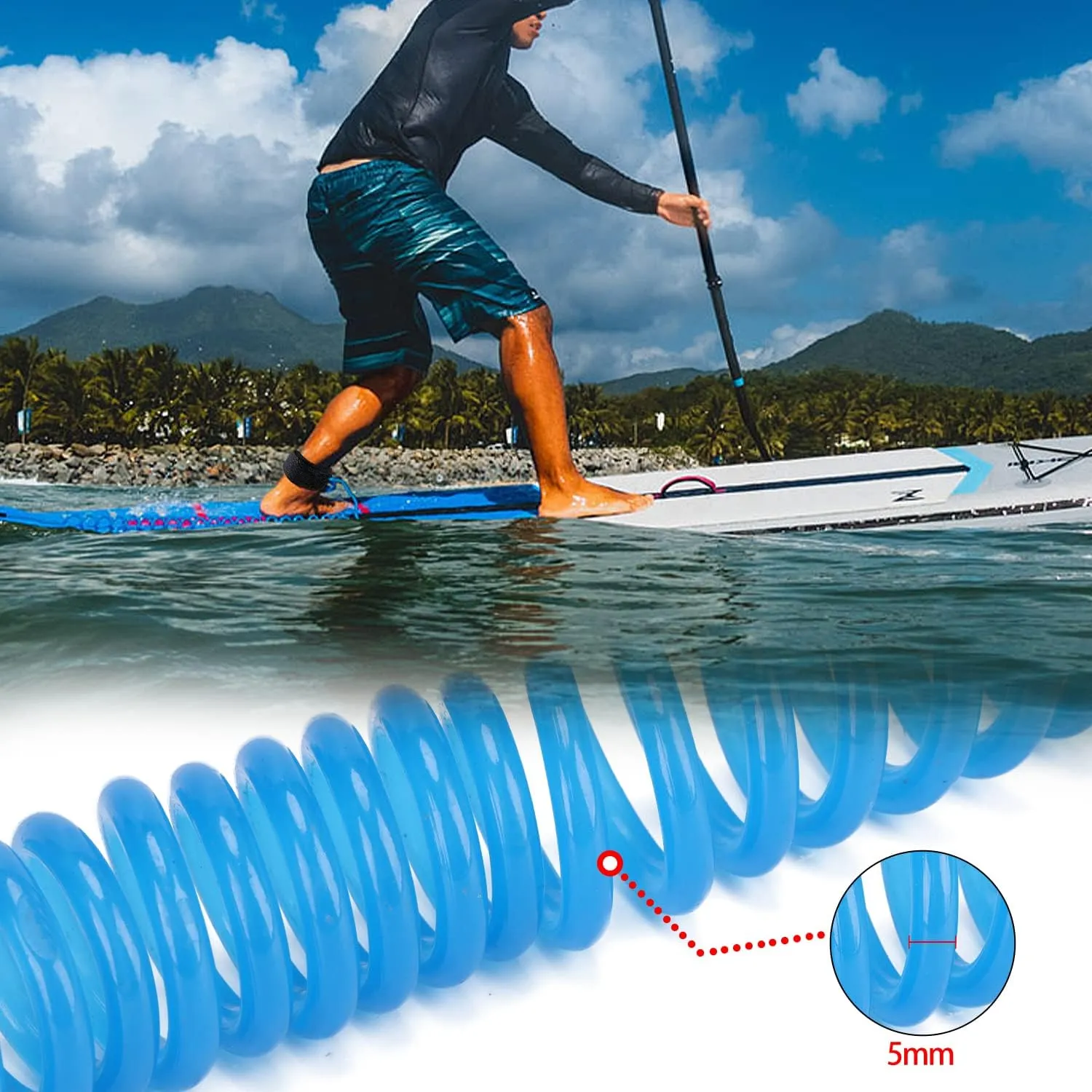 Coiled Surfboard Leash,10 feet SUP Leash,Paddle Board Strap for Stand Up,Longboard,Paddleboard
