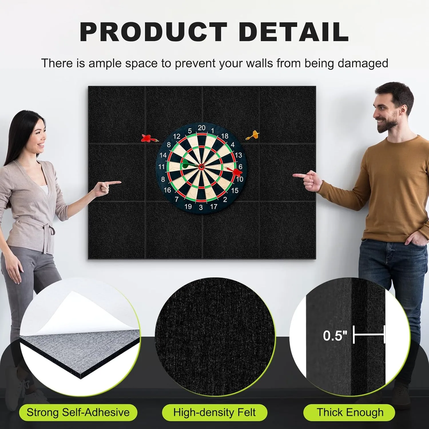 Dart Board Wall Protector, Extended Length Dartboard Surround Felt Board for Wall, Dart Board Accessories Backing Protector