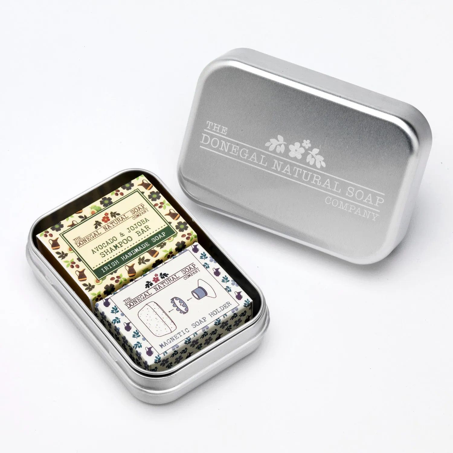 Donegal Natural Soap 3-Piece Tin with Shampoo Bar (40g) & Magnetic Holder