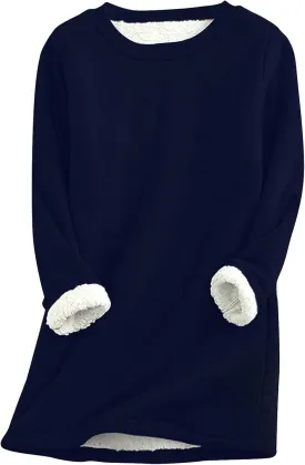 EFOFEI Womens Winter Soft Sherpa Fleece Lined Pullover Crewneck Solid Color Sweatshirt