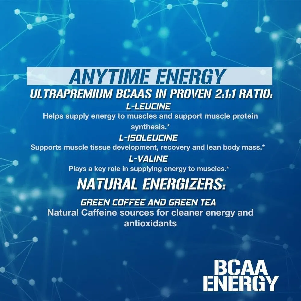 EVL BCAAs Amino Acids Powder - BCAA Energy Pre-Workout & Post-Workout Recovery Drink with Natural Caffeine