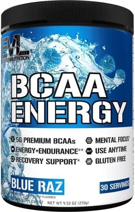 EVL BCAAs Amino Acids Powder - BCAA Energy Pre-Workout & Post-Workout Recovery Drink with Natural Caffeine