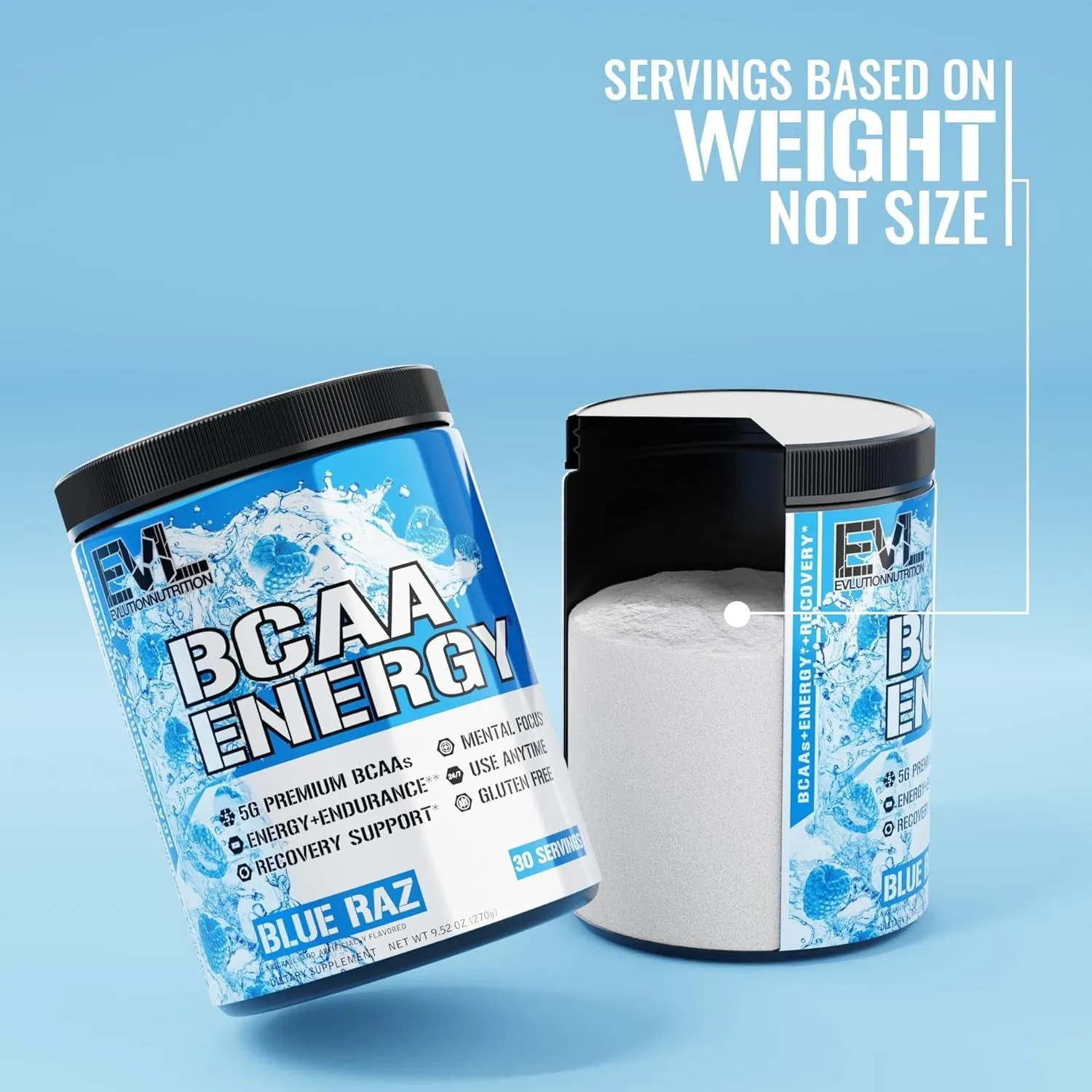 EVL BCAAs Amino Acids Powder - BCAA Energy Pre-Workout & Post-Workout Recovery Drink with Natural Caffeine