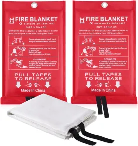 Fire Blanket for Home Emergency Survival  Fiberglass Suspend Fire Flames Suspension Blankets for Home and Kitchen School Grill Garage House Warehouse Safety (2pcs-FireBlankets)