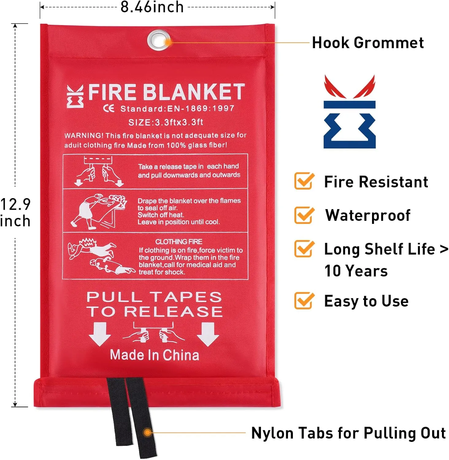 Fire Blanket for Home Emergency Survival  Fiberglass Suspend Fire Flames Suspension Blankets for Home and Kitchen School Grill Garage House Warehouse Safety (2pcs-FireBlankets)