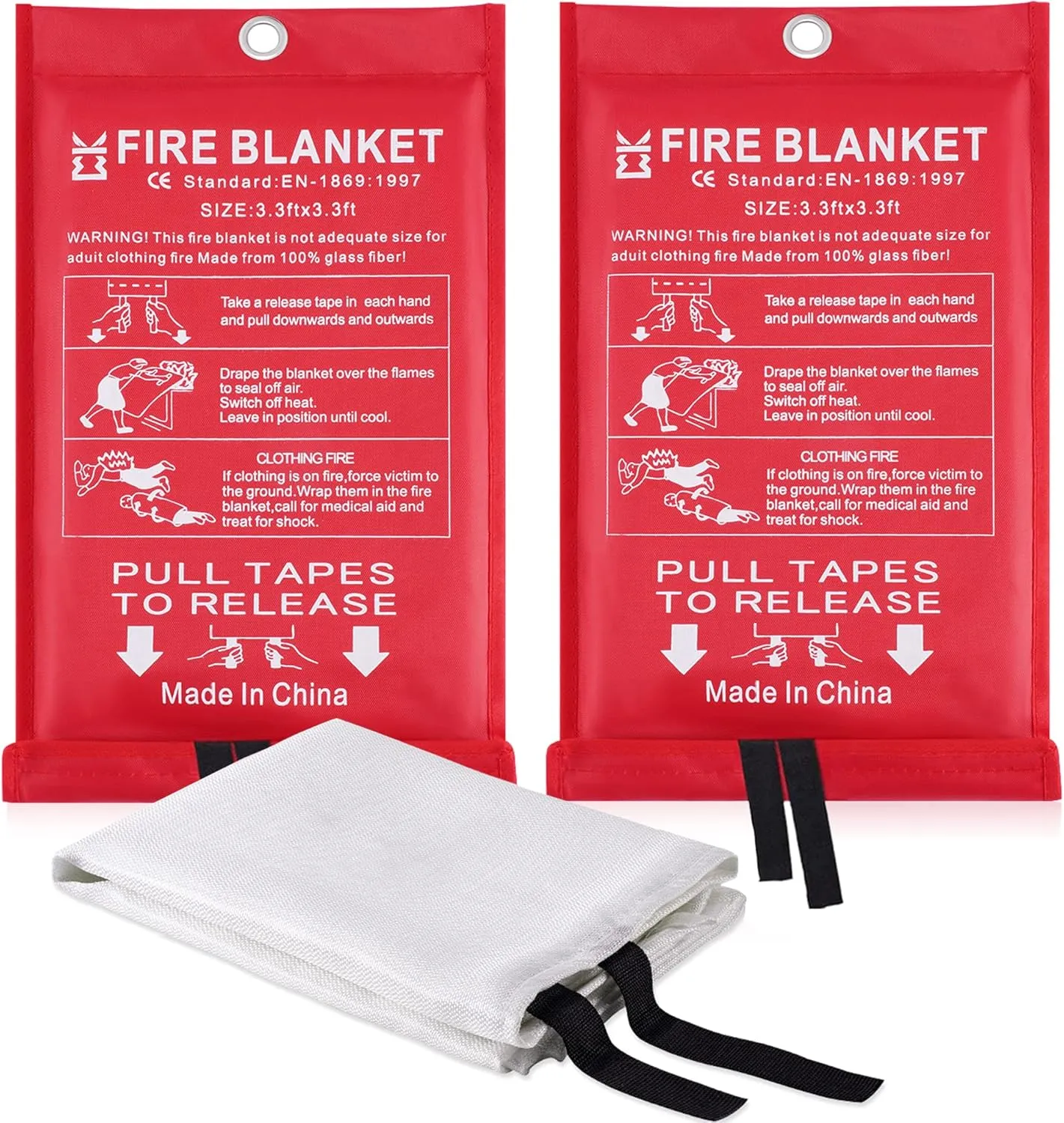 Fire Blanket for Home Emergency Survival  Fiberglass Suspend Fire Flames Suspension Blankets for Home and Kitchen School Grill Garage House Warehouse Safety (2pcs-FireBlankets)