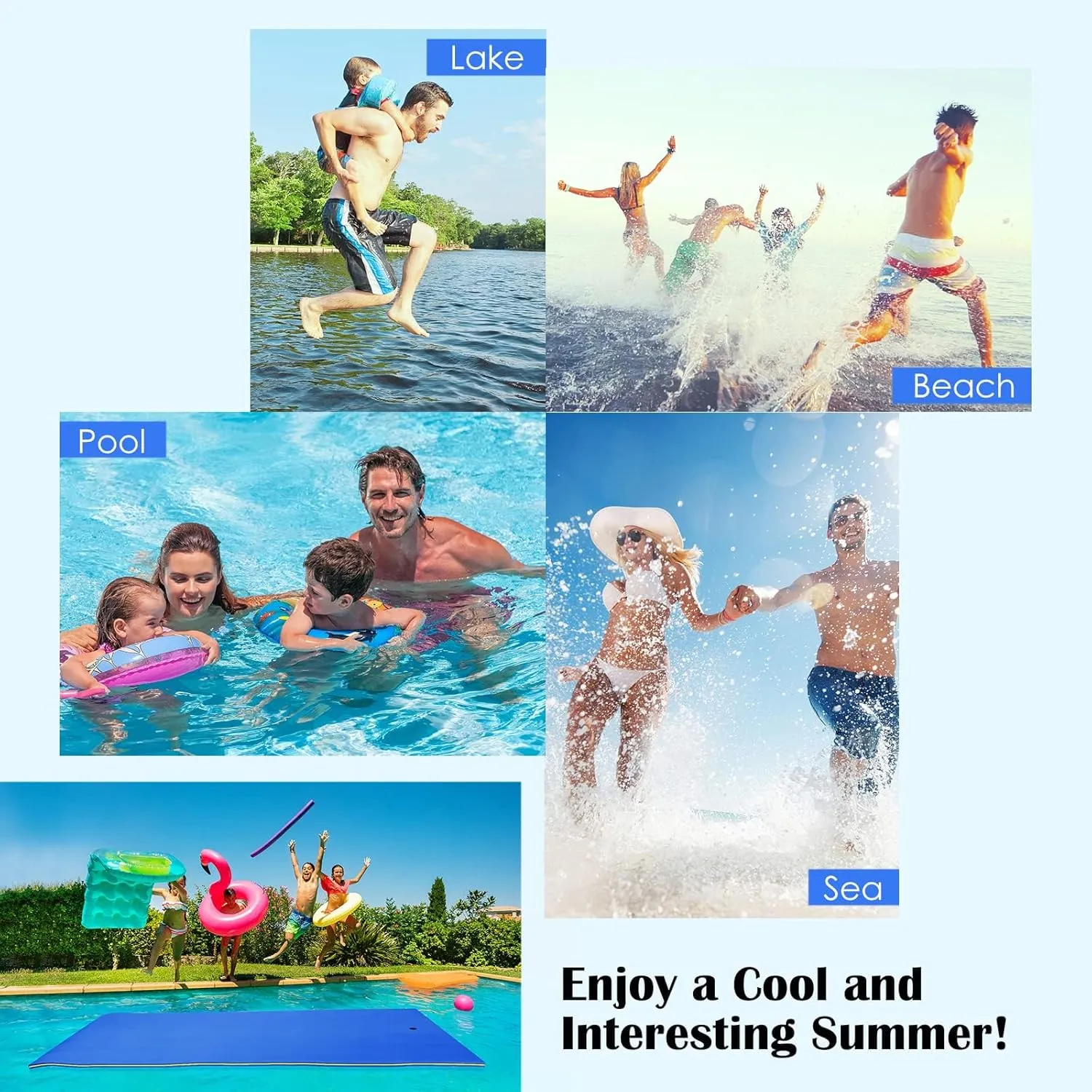 Floating Water Pad Mat, Lily Pad, Bouncy Tear-Resistant 3-Layer XPE Foam, Roll-Up Floating Island River Rafts for Pool Lake Ocean Boat for Adults and Kids