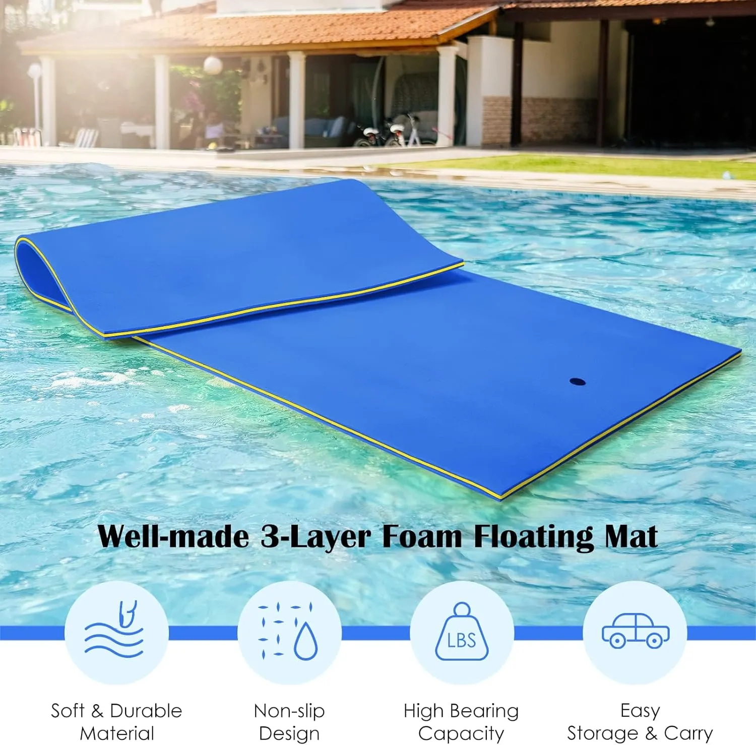 Floating Water Pad Mat, Lily Pad, Bouncy Tear-Resistant 3-Layer XPE Foam, Roll-Up Floating Island River Rafts for Pool Lake Ocean Boat for Adults and Kids
