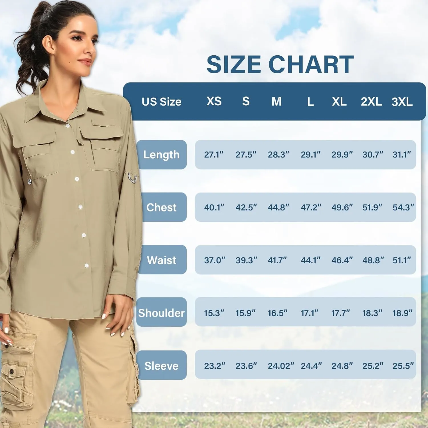 linlon Womens Safari Shirts Long Sleeve UV Protection Hiking Fishing UPF 50  Quick Dry Cooling Camping Travel Shirts