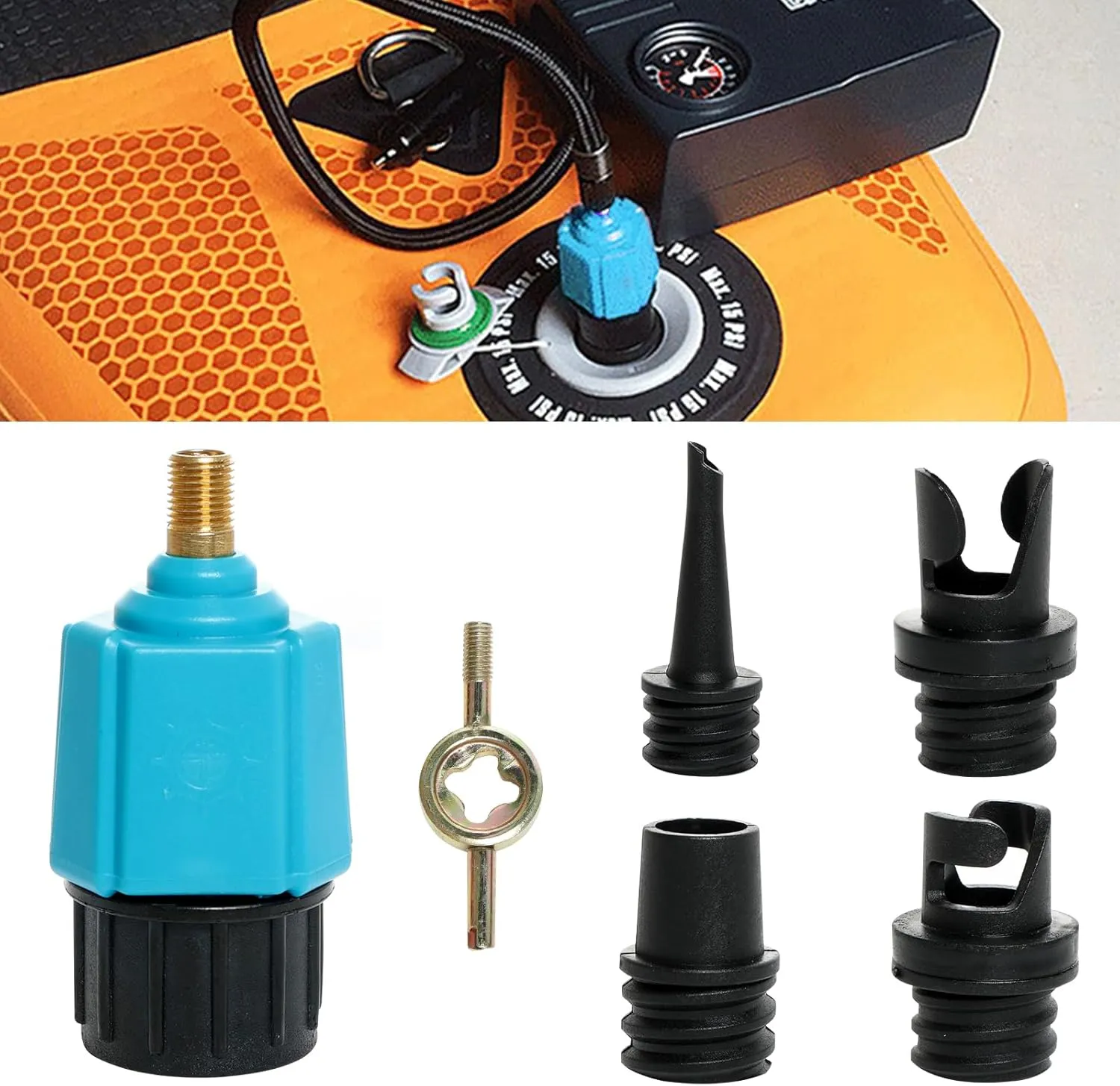 Lystaii Paddle Board Pump Adapter SUP Pump Adaptor Inflatable Compressor Converter Air Pump Adapter with 4 Air Pump Nozzles for Paddle Board Inflatable Boat Inflatable Bed