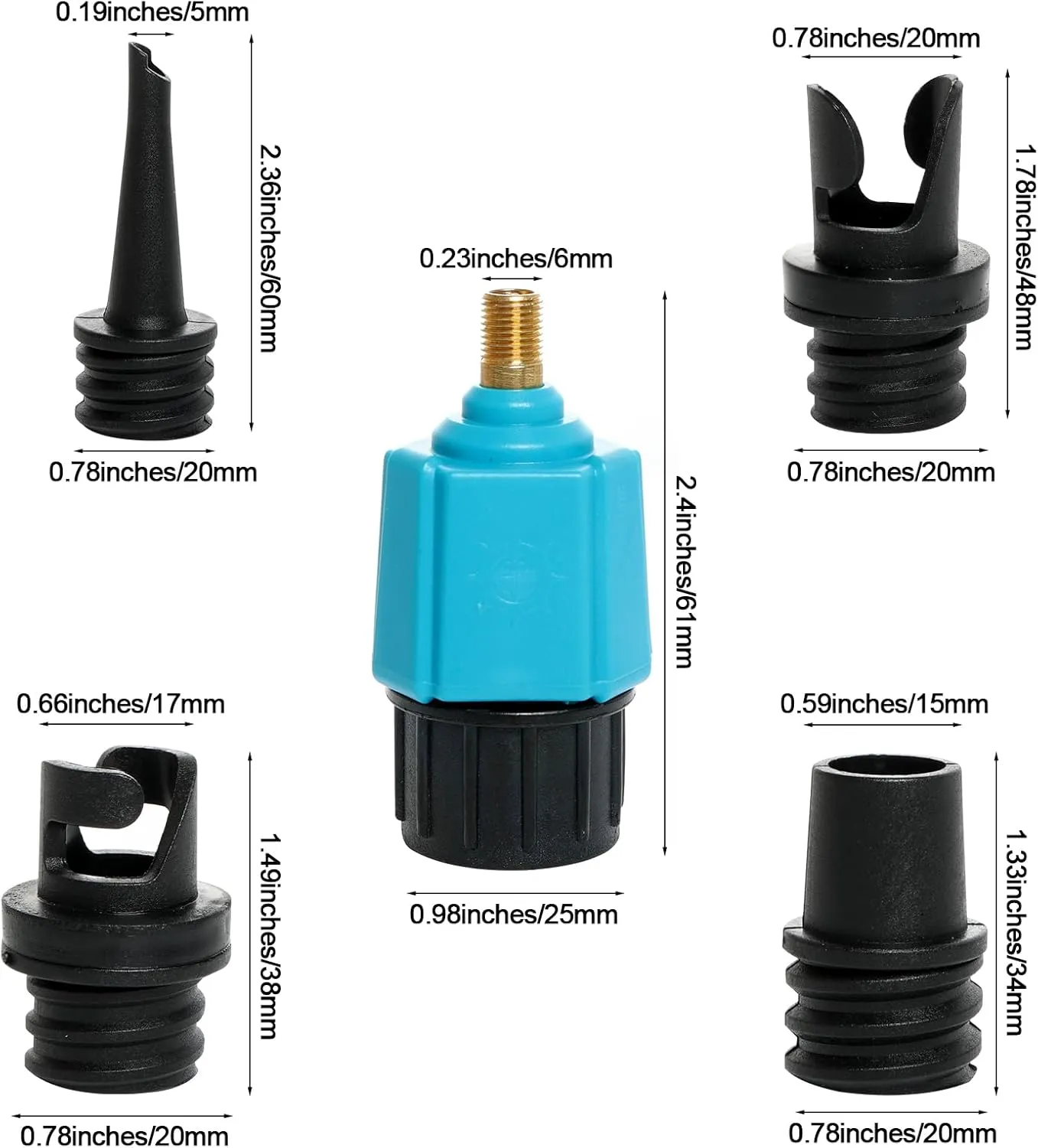 Lystaii Paddle Board Pump Adapter SUP Pump Adaptor Inflatable Compressor Converter Air Pump Adapter with 4 Air Pump Nozzles for Paddle Board Inflatable Boat Inflatable Bed