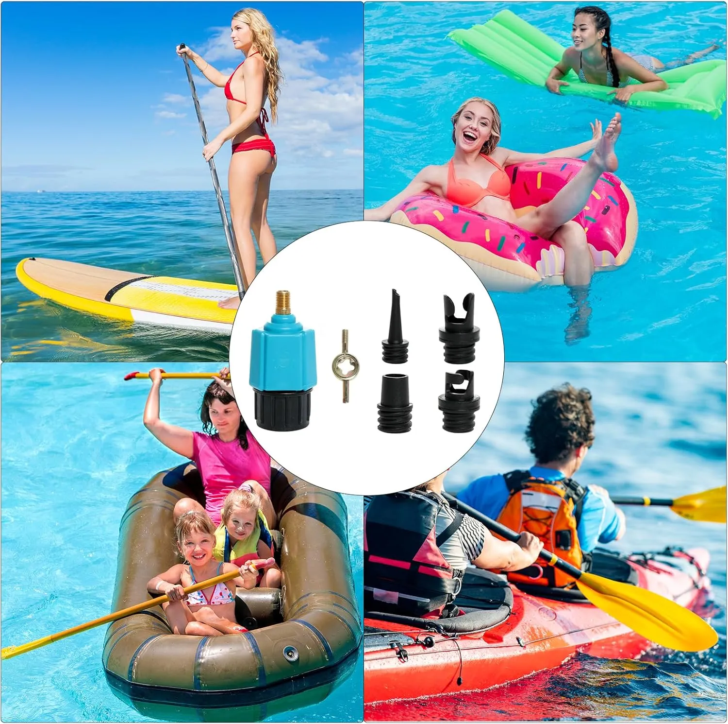 Lystaii Paddle Board Pump Adapter SUP Pump Adaptor Inflatable Compressor Converter Air Pump Adapter with 4 Air Pump Nozzles for Paddle Board Inflatable Boat Inflatable Bed