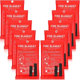 Macarrie 10 Pack 39 x 39 Fire Blanket Emergency for Home Kitchen Safety Suppression Blanket Fiberglass Fireproof Survival for Car Office (Red)