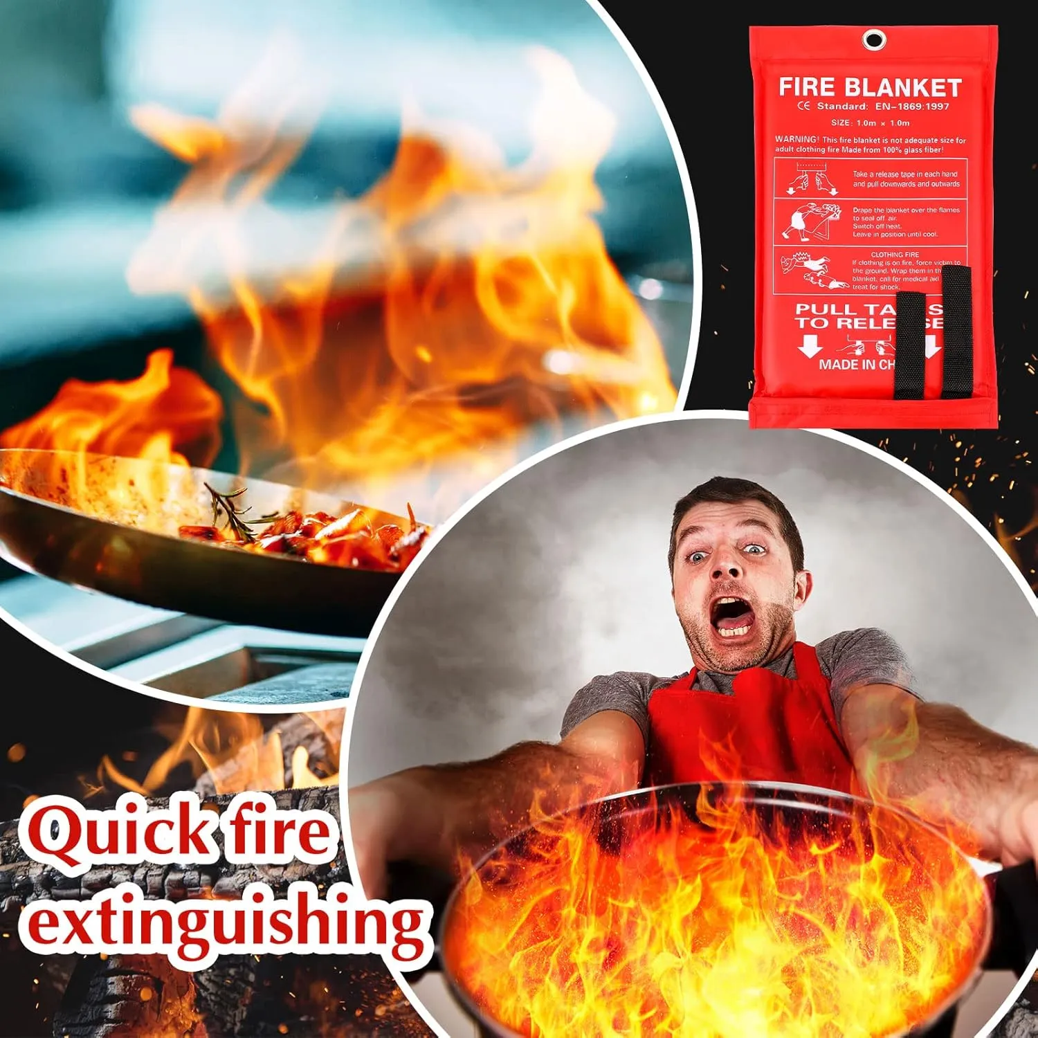 Macarrie 10 Pack 39 x 39 Fire Blanket Emergency for Home Kitchen Safety Suppression Blanket Fiberglass Fireproof Survival for Car Office (Red)
