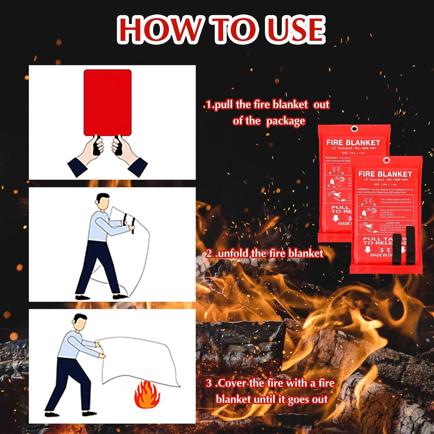 Macarrie 10 Pack 39 x 39 Fire Blanket Emergency for Home Kitchen Safety Suppression Blanket Fiberglass Fireproof Survival for Car Office (Red)