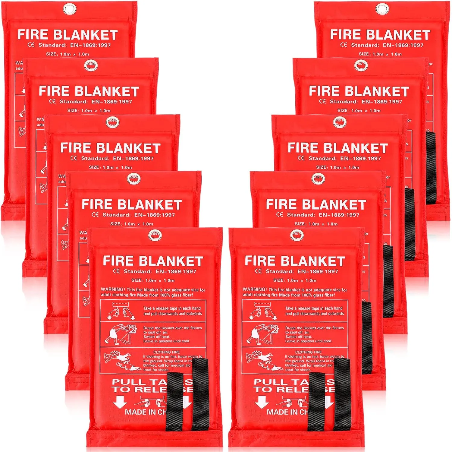 Macarrie 10 Pack 39 x 39 Fire Blanket Emergency for Home Kitchen Safety Suppression Blanket Fiberglass Fireproof Survival for Car Office (Red)