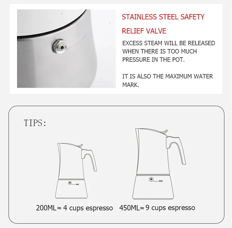 Moka Pot Stove Top Espresso Coffee Maker - 200ml
