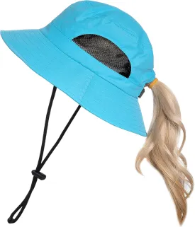 Muryobao Womens Ponytail Bucket Beach Sun Hat Summer Travel Fisherman Cap UV Protection Fishing Hat