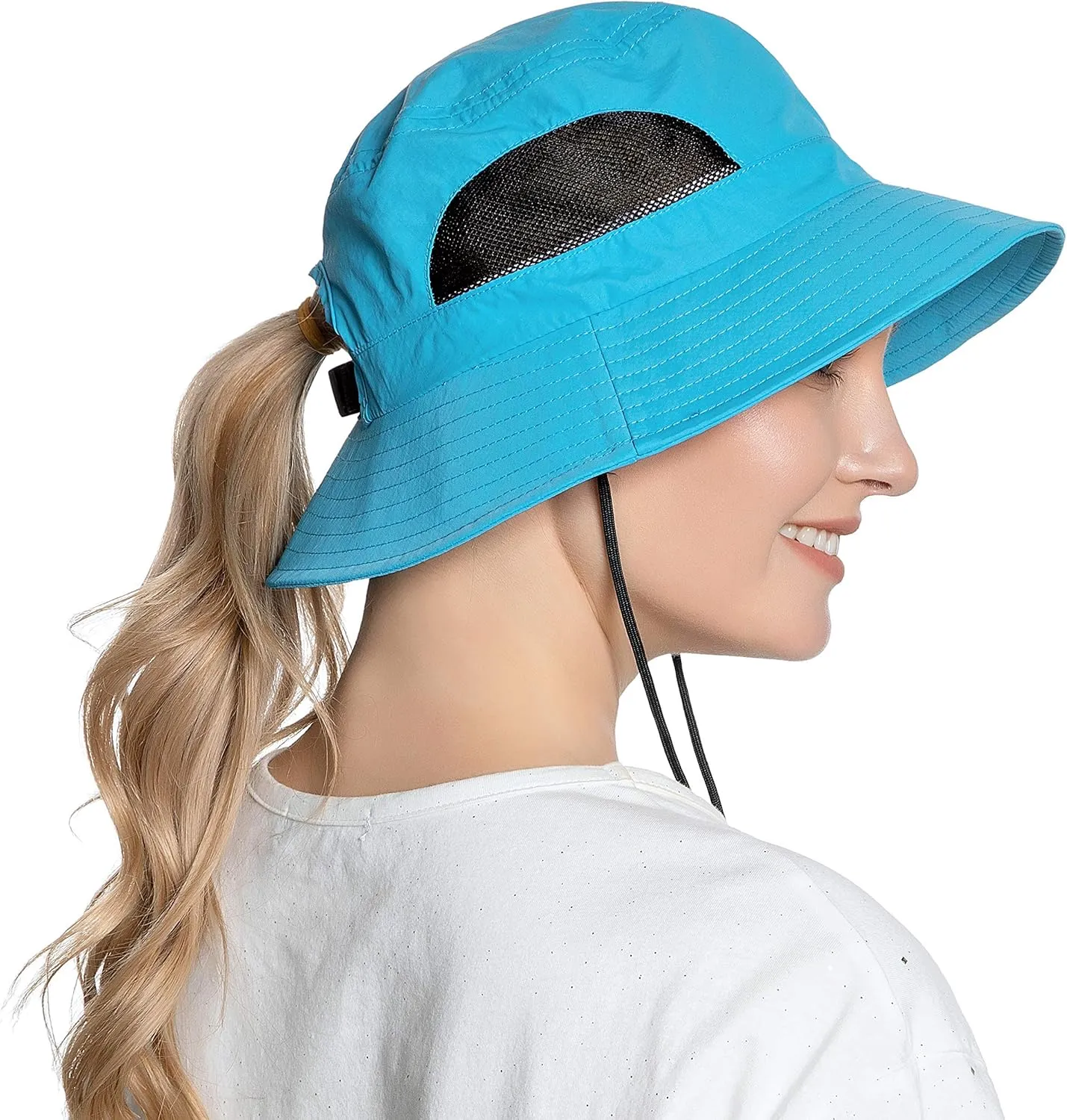 Muryobao Womens Ponytail Bucket Beach Sun Hat Summer Travel Fisherman Cap UV Protection Fishing Hat