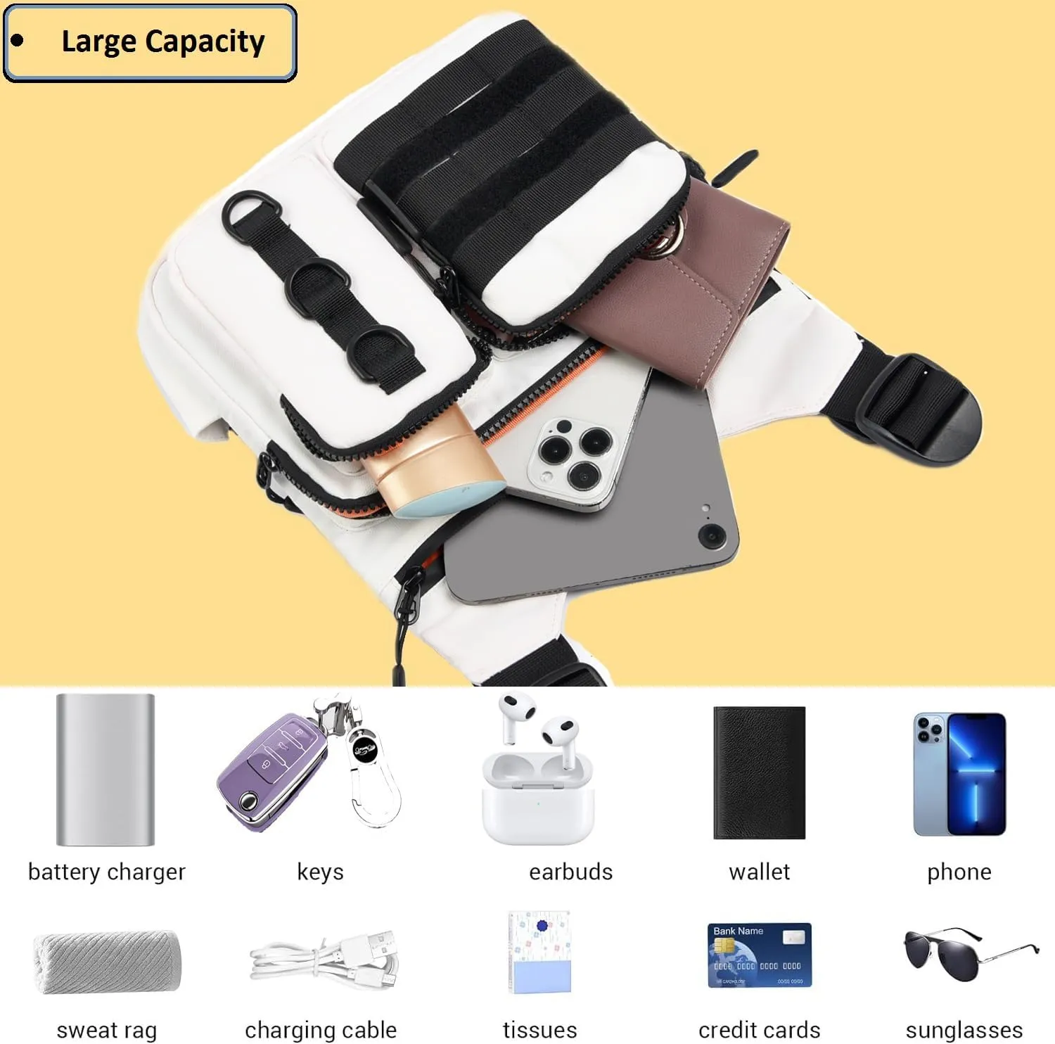 Outdoor Chest Bag for Men, Lightweight Running Vest with Water Bottle Pocket, EDC Chest Pack for Hiking, Cycling