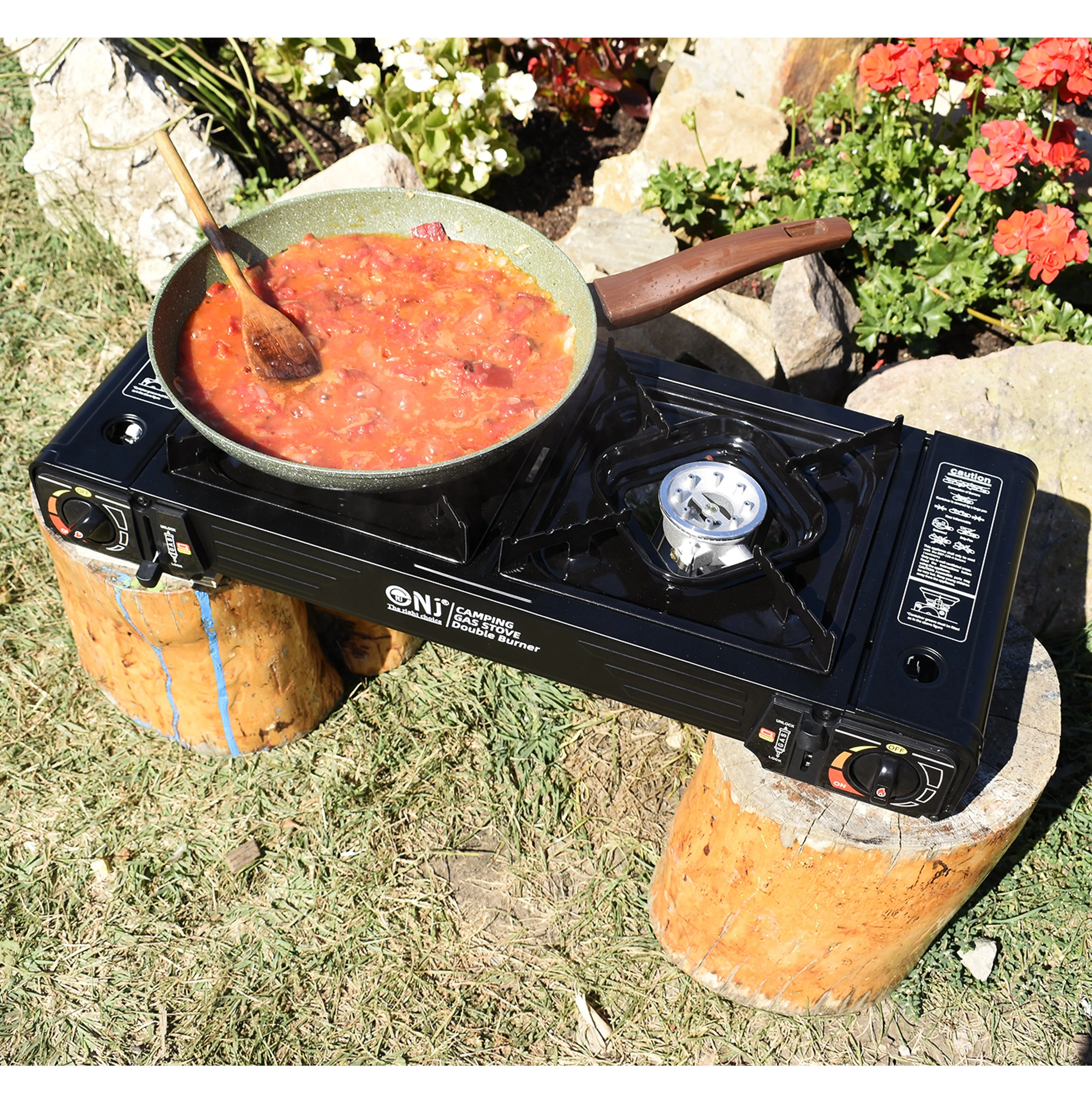 Portable 2 Burner Camping Gas Stove Butane BBQ Outdoor Cooker Carry Bag and Grill