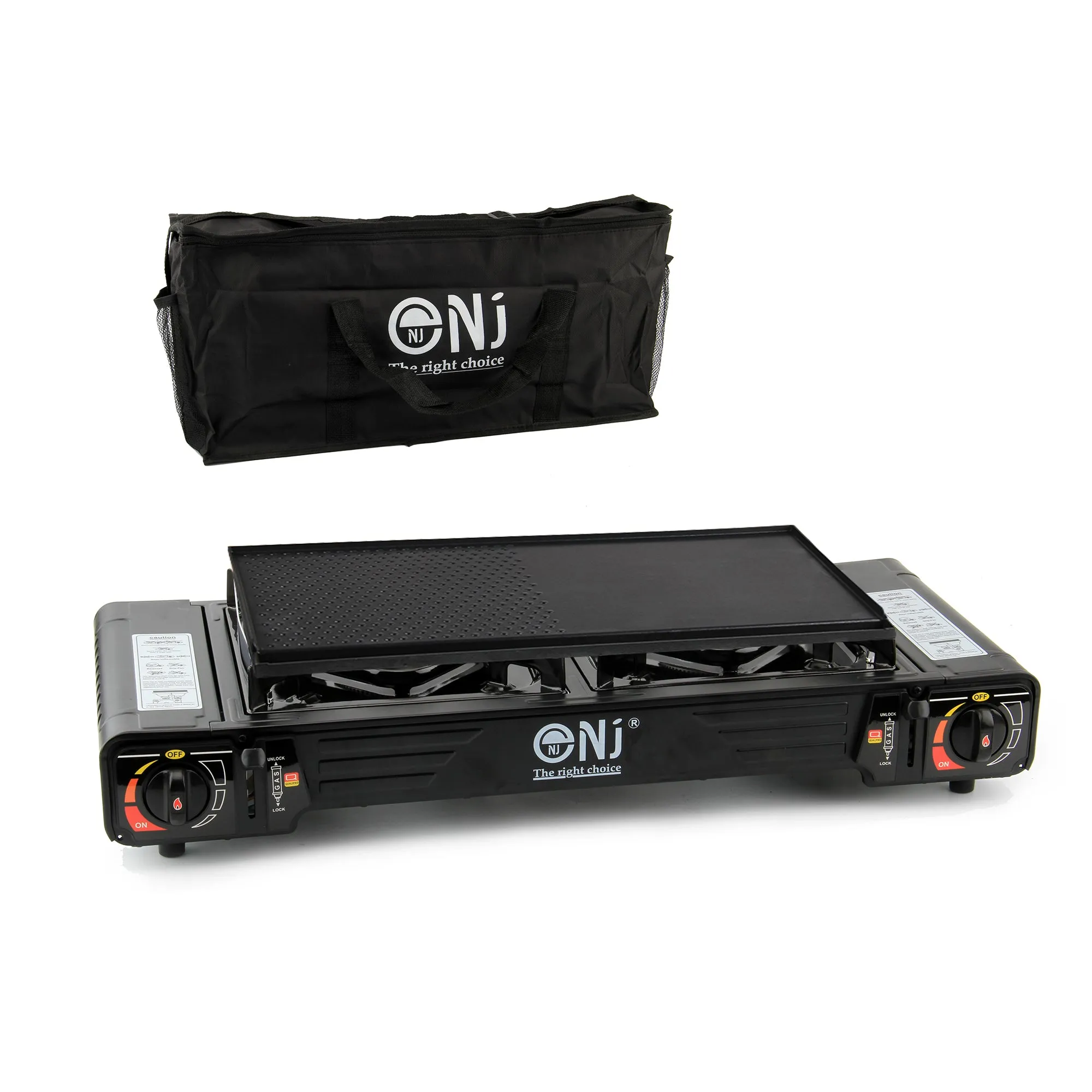 Portable 2 Burner Camping Gas Stove Butane BBQ Outdoor Cooker Carry Bag and Grill