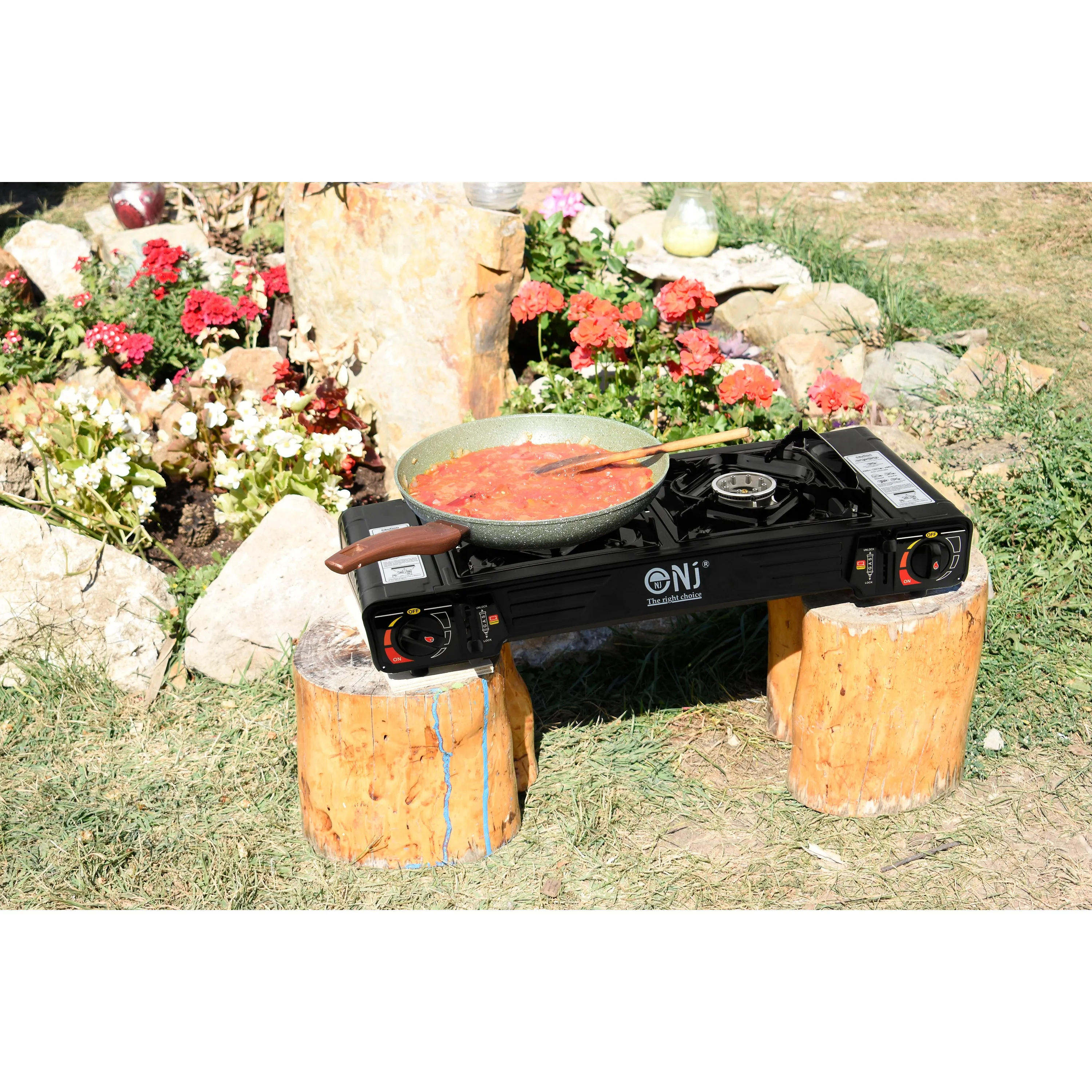 Portable 2 Burner Camping Gas Stove Butane BBQ Outdoor Cooker Carry Bag and Grill