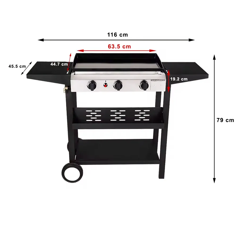 Portable Camping 3 Burner Gas Grill BBQ with Foldable Stand
