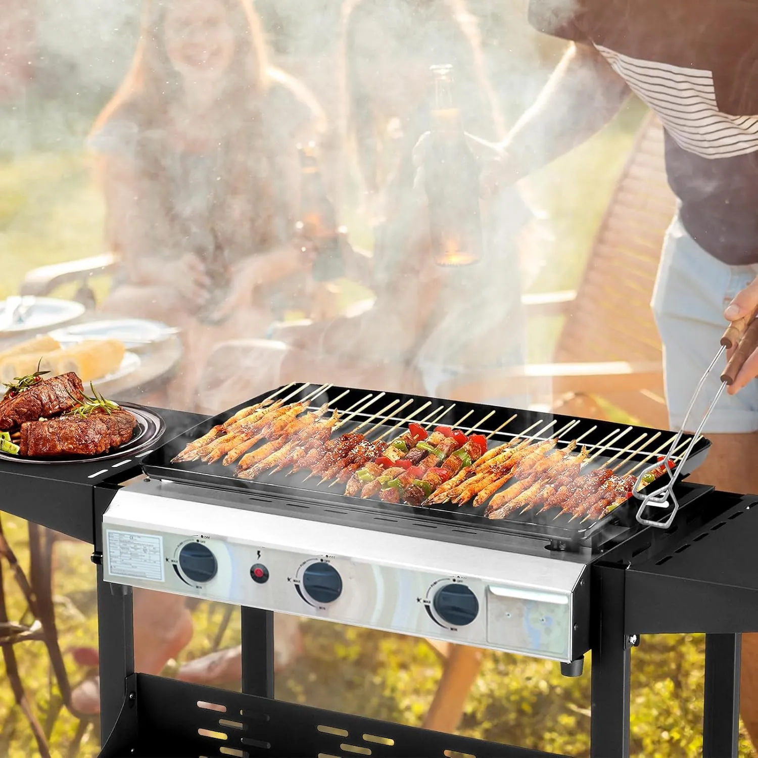 Portable Camping 3 Burner Gas Grill BBQ with Foldable Stand